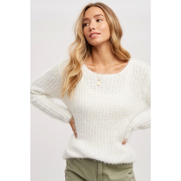 SOLD OUT Ivory Fuzzy Boucle Comfy Soft Pullover Knit Relaxed Fit Casual Sweater - Picture 2 of 8
